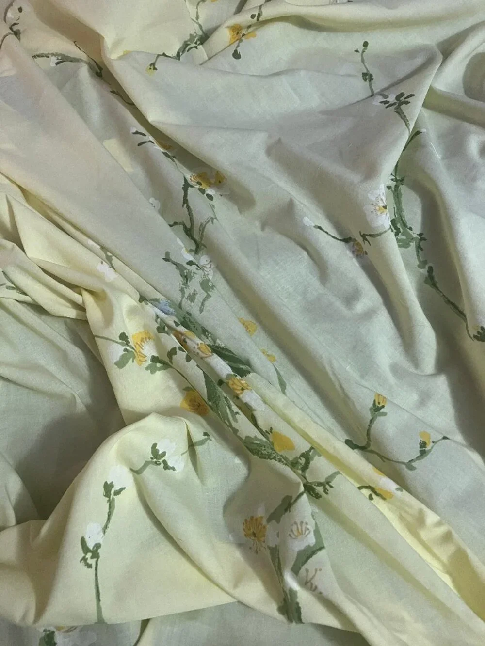 Vintage 1960s Springmaid Yellow Bird & Floral Print Bed Sheet for Double Bed
